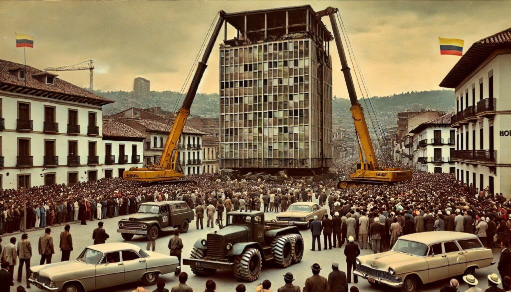 El día que Bogotá empujó para mover un edificio de 8 pisos El día que Bogotá empujó para mover un edificio de 8 pisos