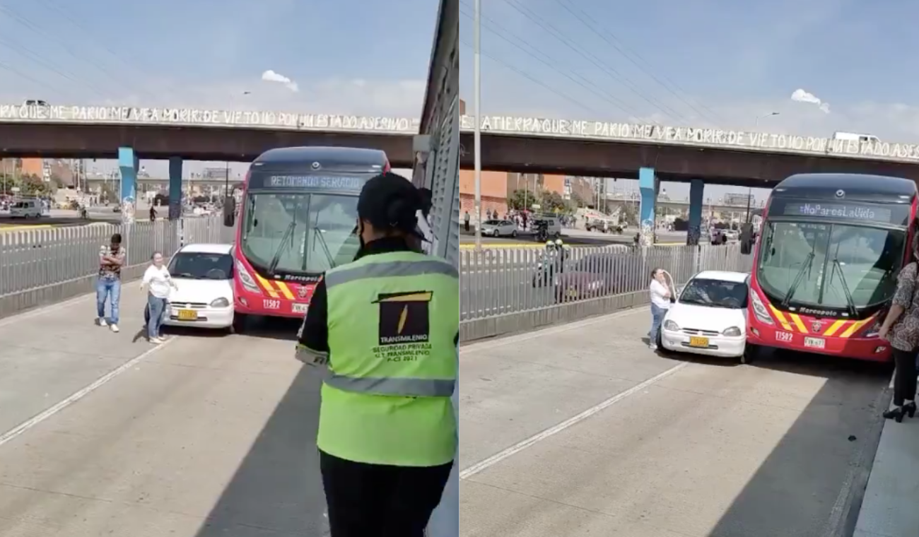 [VIDEO] Accidente: mujer choca en carril exclusivo de TransMilenio y pelea