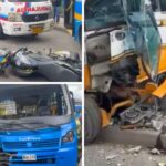 Accidente entre SIT, motociclista y camión que se estrelló contra un poste