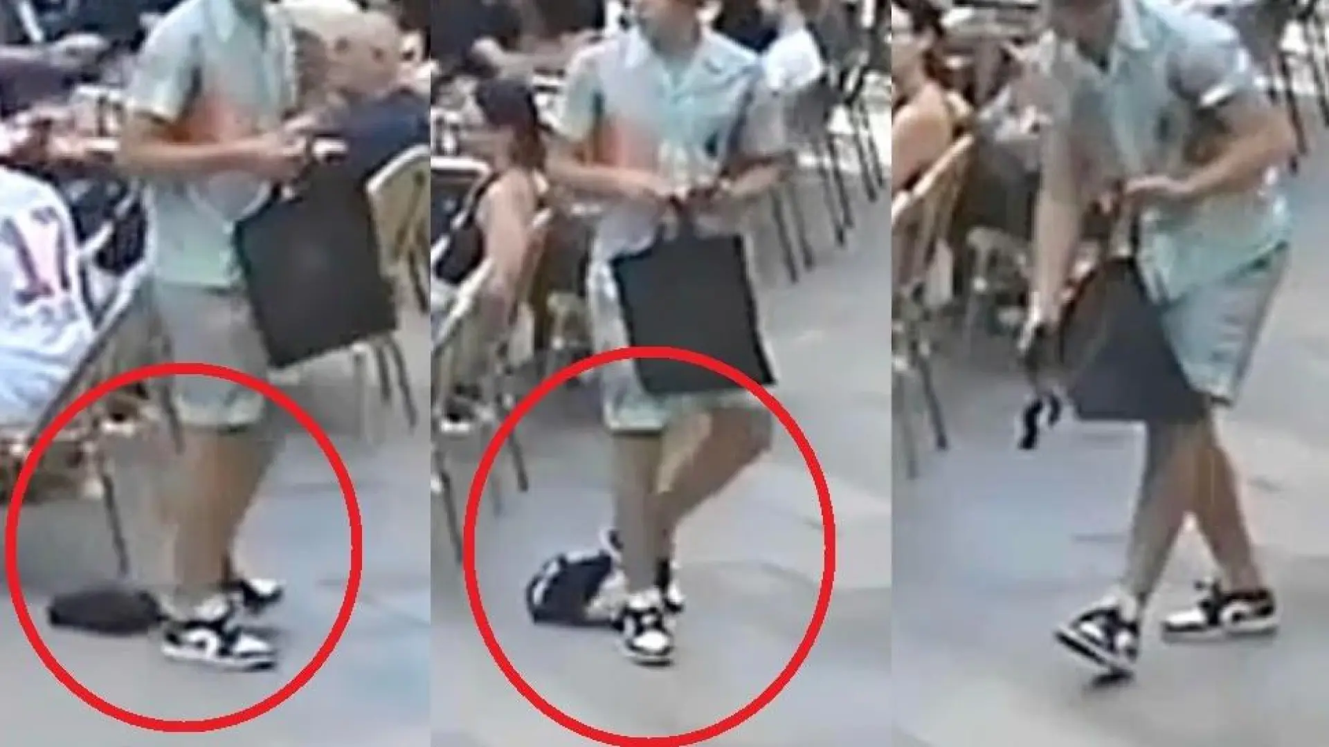 Las cámaras captan a un ladrón robando un bolso con el pie en el Barrio Gótico de Barcelona Las cámaras captan a un ladrón robando un bolso con el pie en el Barrio Gótico de Barcelona