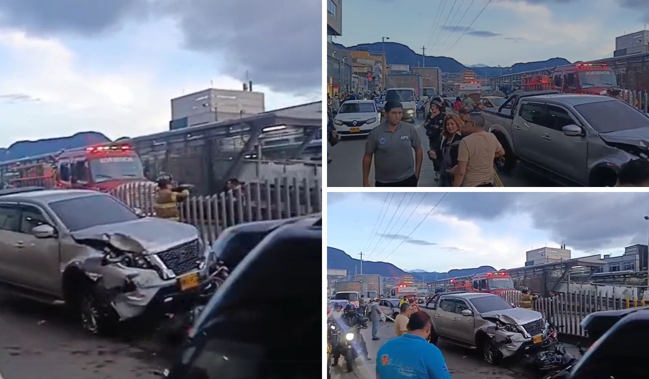Estrellón múltiple en la Av. Comuneros con Cra. 26: camioneta destrozada Estrellón múltiple en la Av. Comuneros con Cra. 26: camioneta destrozada