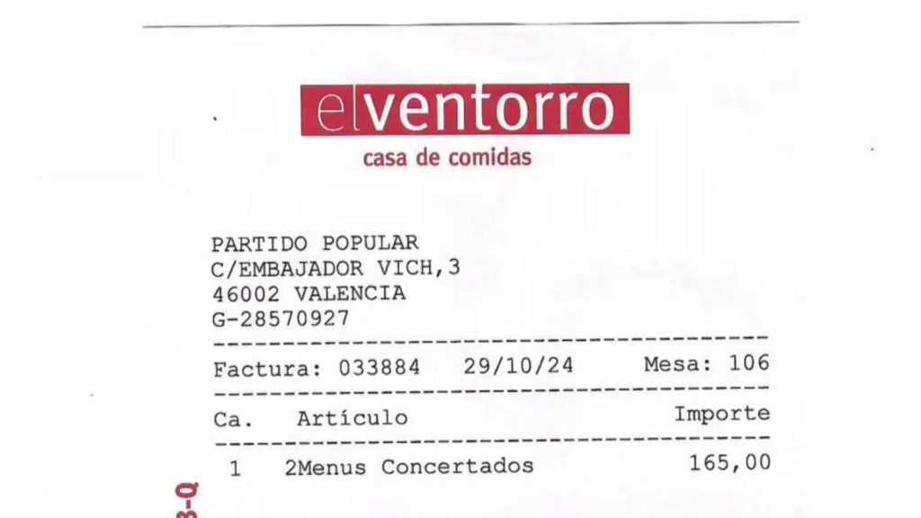 165 euros por dos menús