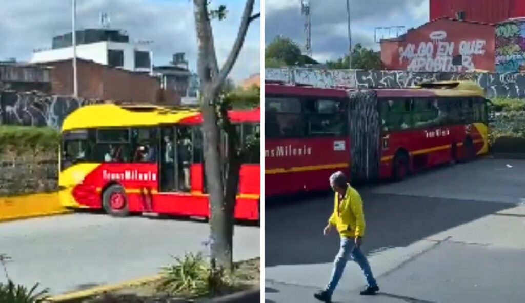 TransMilenio quedó de frente contra muro y quedó atravesado en la Calle 80 TransMilenio quedó de frente contra muro y quedó atravesado en la Calle 80