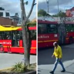 TransMilenio quedó de frente contra muro y quedó atravesado en la Calle 80 TransMilenio quedó de frente contra muro y quedó atravesado en la Calle 80