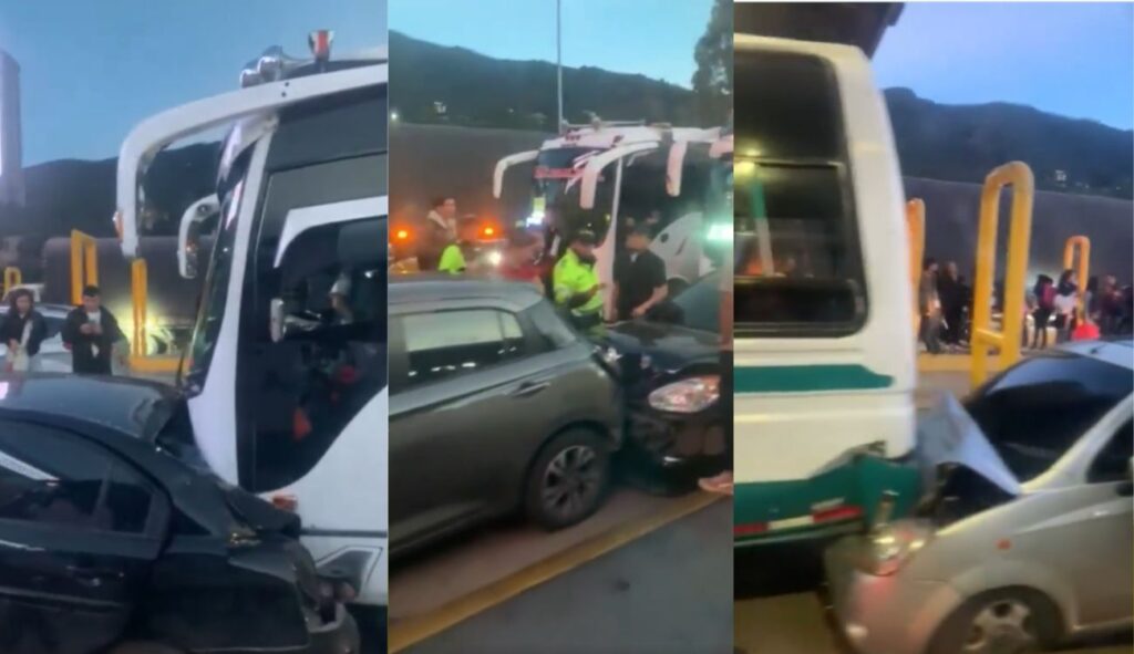 Choque múltiple en la autopista Norte involucró a dos buses y varios carros Choque múltiple en la autopista Norte involucró a dos buses y varios carros
