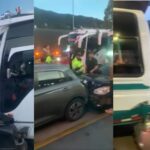Choque múltiple en la autopista Norte involucró a dos buses y varios carros