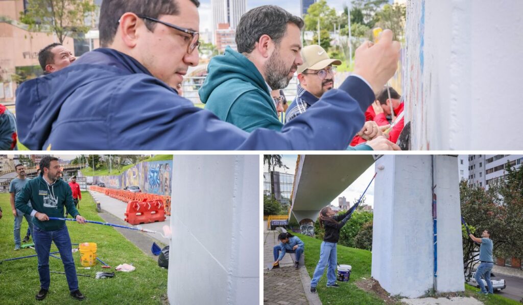 Galán se las dio de artista y lideró jornada de pintura en puentes