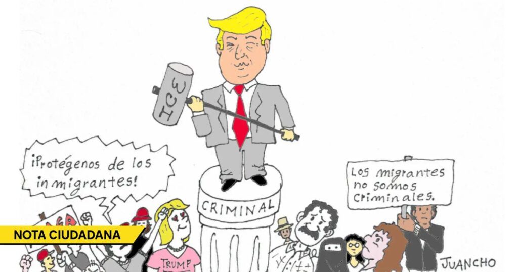Caricatura: La hipocresía de Trump persiguiendo migrantes mientras él carga con un grave expediente