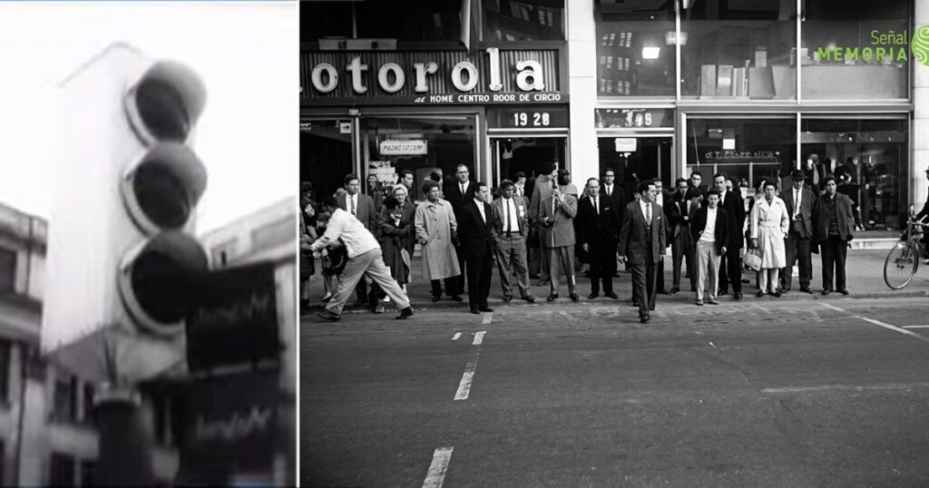 El día que Bogotá estrenó semáforo en la Jiménez con Séptima para evitar el choque entre tranvías, carros y peatones