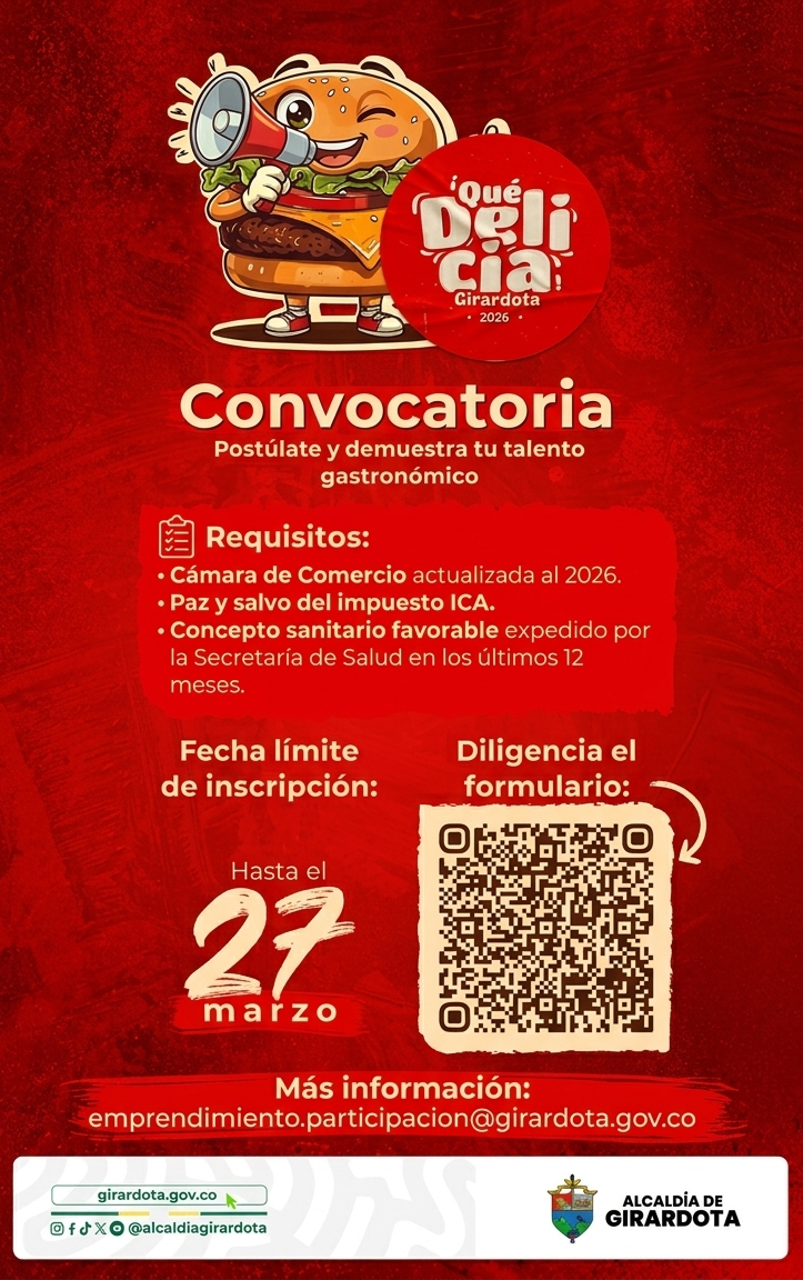 Qué Delicia Girardota 2026, el evento gastronómico regresa en su tercera edición con apoyo del alcalde Kevin Bernal. Qué Delicia Girardota 2026, el evento gastronómico regresa en su tercera edición con apoyo del alcalde Kevin Bernal.