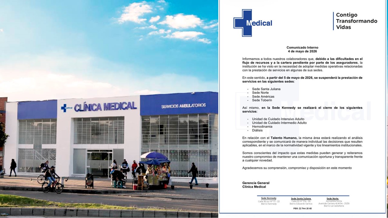 Clínica en Bogotá suspenderá servicios en varias sedes por dificultades financieras