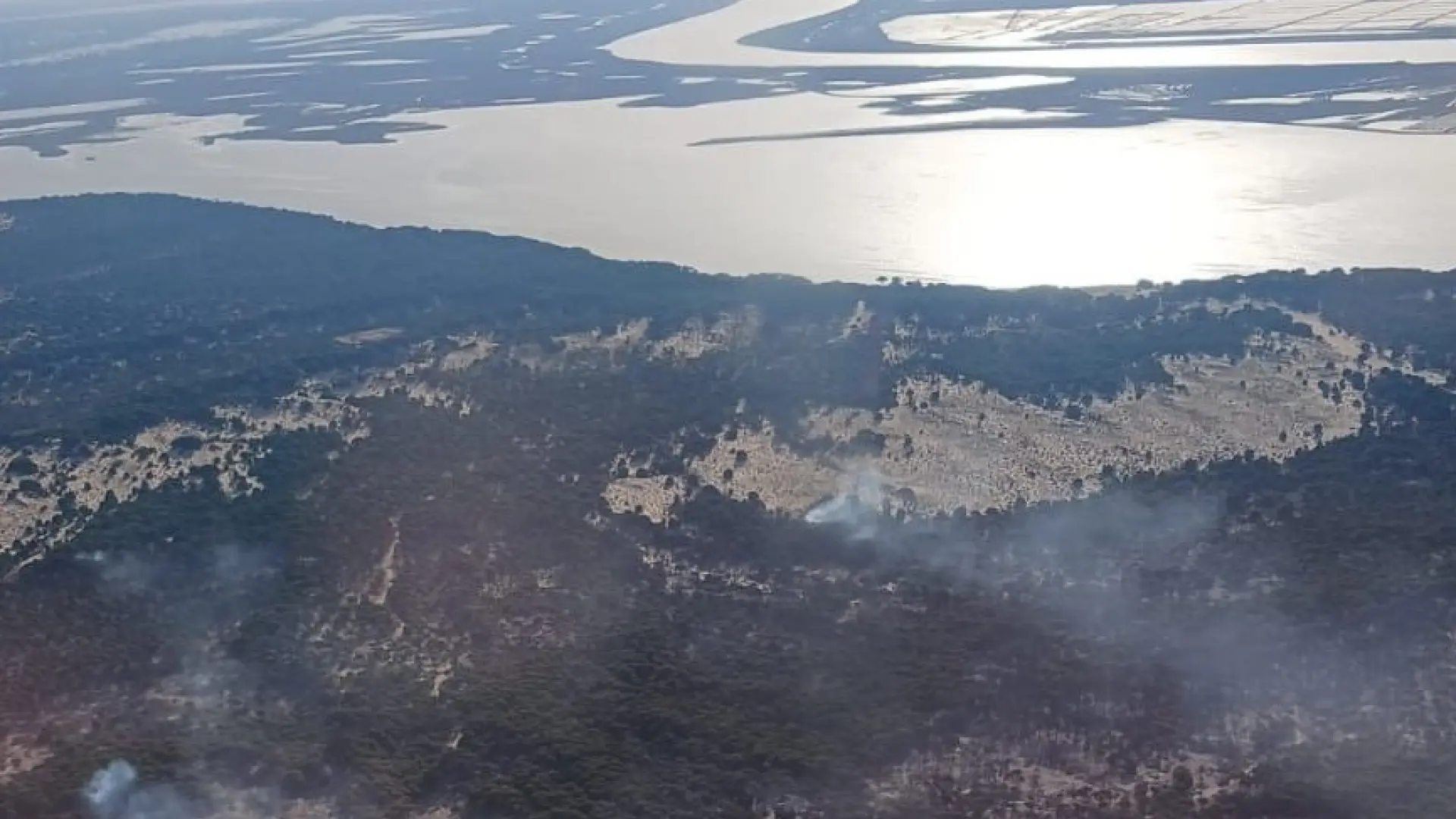 Diez aeronaves se suman a las labores de extinción del incendio en Doñana, probablemente «intencionado»