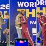 Kevin Durant ‘pasa’ de saludar a Messi y va directo a dar la mano a Rodri y a De La Fuente Kevin Durant ‘pasa’ de saludar a Messi y va directo a dar la mano a Rodri y a De La Fuente