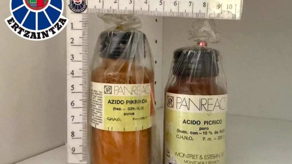 La Ertzaintza retira seis botes de ácido pícrico en centros escolares de Eibar, Getxo, Bilbao y Vitoria